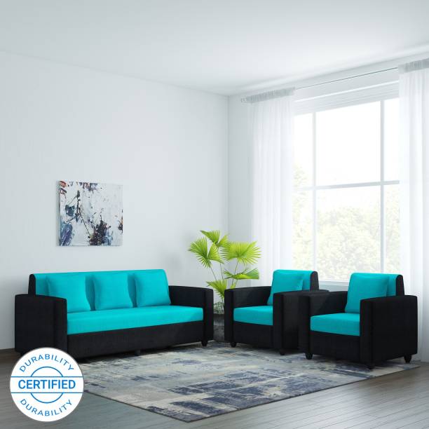 Bharat Lifestyle Desy Fabric 3 + 1 + 1 Aqua Black Sofa Set