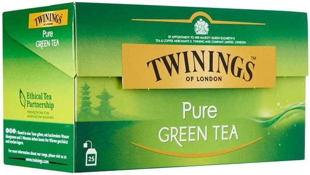 TWININGS Pure Green Tea, 25 Tea Bags - 50g (25x2g) Unflavoured Green Tea Bags Box