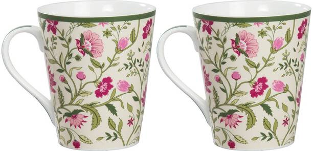 CLAY CRAFT India Circus Rose Mallow Moscheutos Milk Set of 2 Bone China Coffee Mug