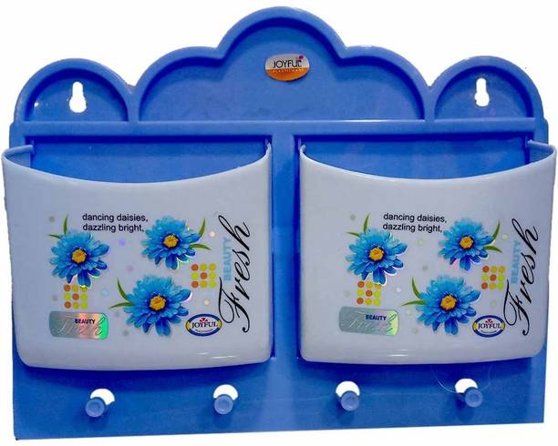 Shoppernation Multipurpose Shelf/Rack With Hanging Key Holder Plastic Wall Shelf