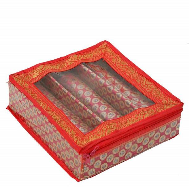 KUBER INDUSTRIES Brocade Three Roll Bangle Box, Pink (KI12852) Bangle Box Vanity Box