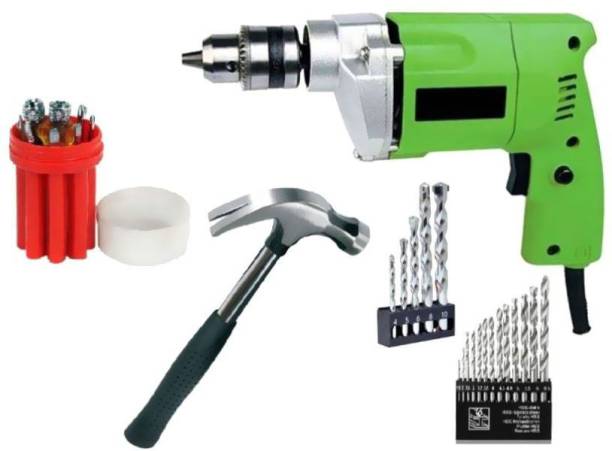 Engarc 10mm Drill Machine With Bits Set,Hammer &amp; Screw Driver Set Power &amp; Hand Tool Kit