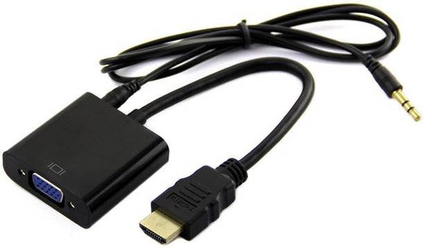 microware  TV-out Cable HDMI To VGA With Audio Converter Adapter Cable (Black OR White) (Black:white, For TV, 0.15)