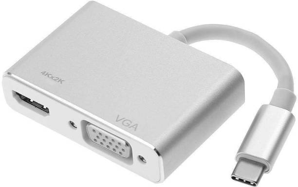 microware USB Type C Cable 0.01 m Aluminium Alloy 2 in 1 USB 3.1 Type-C USB-C to VGA HDMI 4K UHD Converter