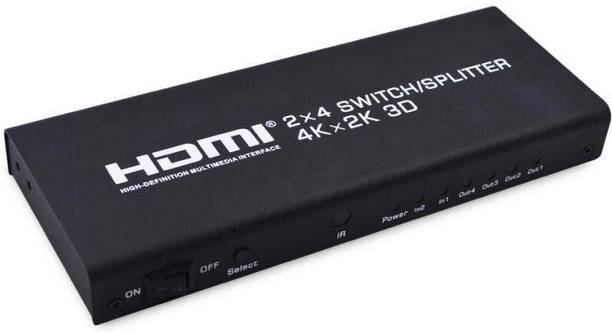microware 2x4 HDMI Splitter Switch Amplifier 2 in 4 out with IR Remote Control, 1080P, 3D, 1.4b, Metal Box - 1 SPDIF and 1 3.5mm AUX Audio Output 4Kx2K Media Streaming Device