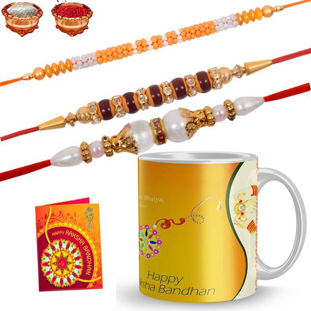 Rakhi Nation Designer Rakhi Mug Set For Brother Gold Finish Mug  Set