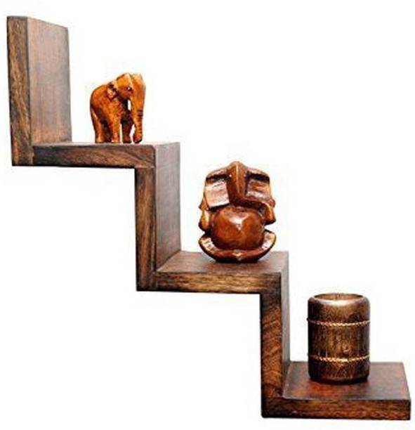 Desi Kairgar Wall Book Shelf W-Bracket Hanging Antique Matte Finish Handicraft Wooden Wall Shelf