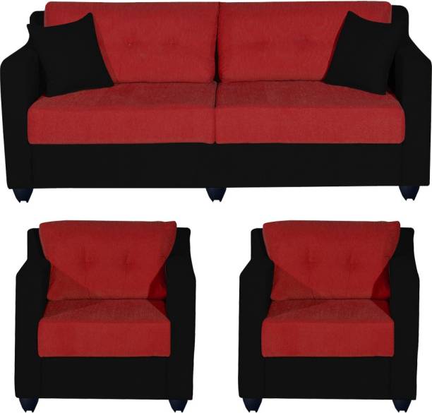 Bharat Lifestyle Lisbon Fabric 3 + 1 + 1 Red Black Sofa Set