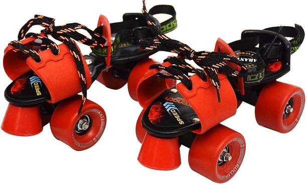 Jaspo Adjustable Senior Roller Skates Suitable for Age Group 6 to 14 Years (red) Quad Roller Skates - Size 6 UK