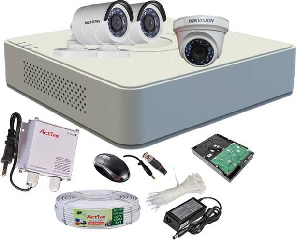 HIKVISION HIKVISION 4CH DVR DS-7A04HGHI-F1/N OR DS-7A04HGHI-F1/ECO 1PCS BULLET CAMERA DS-2CE1ACOT-IRP OR DS-2CE1ACOT -IRP/ECO 2PCS AND DOME CAMERA DS-2CE5ACOT -IRP OR DS-2CE5ACOT-IRP/ECO 1PCS AND 90 METAR CABLE AND 1TB SATA HDD Security Camera