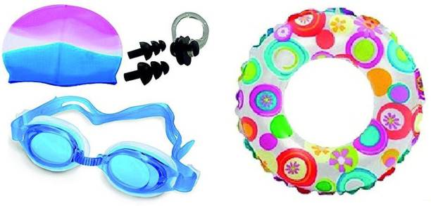 Indigo Creatives Swimming Set of Cap Goggles Float & Ear Plugs Kit For Kids Swimming Kit