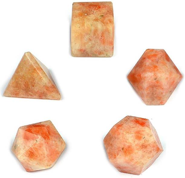 REIKI CRYSTAL PRODUCTS Sunstone Geometry 5 Pc Set for Reiki Healing and Vastu, Joy, Depression, Luck, Meditation, Protection, Energy, Amplification, Cleanser - Geometry Set Decorative Showpiece  -  2 cm