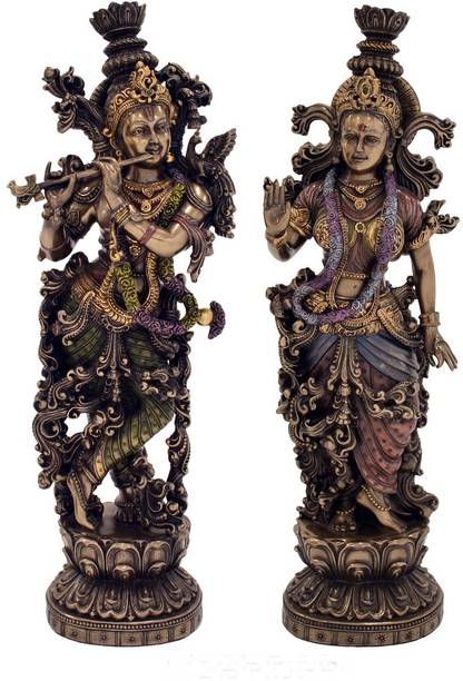 Collectible India Pair Of Large Radha Krishna Statue Decorative Showpiece  -  38 cm