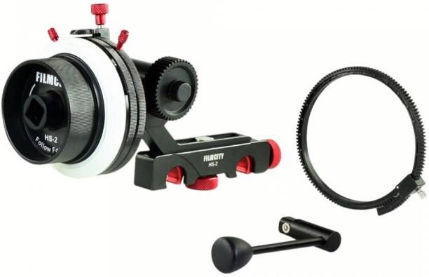 FILMCITY Follow Focus with Hard Stops Flexible Gear Belt Speed Crank 15 mm Rod for Camera DSLR Shoulder Mount Rig (HS-2) Camera Rig