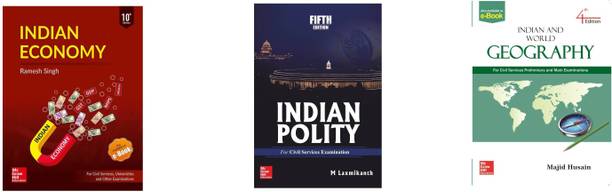 INDIAN ECONOMY BY RAMESH SINGH, INDIAN POLITY BY M LAXMIKATNH AND INDIAN AND WORLD GEOGRAPHY BY MAJID HUSAIN (ENGLISH MEDIUM.PAPAR BACK) Best For Civil Services Examination ,IAS Exam Prelims And Mains Exam,PSC ,UPSC PRELIMS AND MAINS BOOK,CIVIL SERVICES