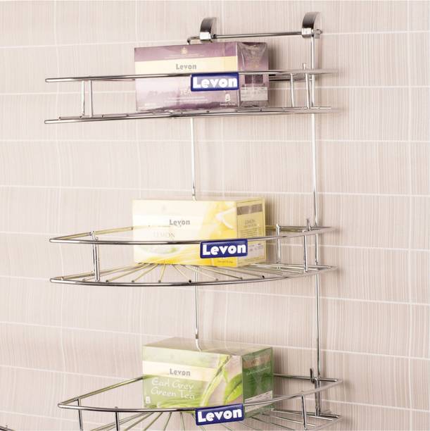 Levon Containers Kitchen Rack Steel 3 Tier Multipurpose Kitchen and Bathroom Corner Shelf with Sturdy Design