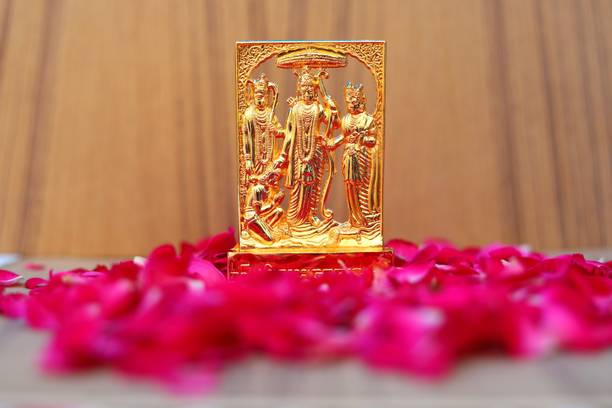 RUDRA DIVINE Brass Ram Darbar (Rama,Sita,Laxman,Hanuman) Murti Idol Statue Sculpture Decorative Showpiece  -  12 cm