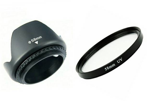 BOOSTY Branded Tulip 58Mm Flower Lens Hood (Black) for Canon Eos 55-250Mm 18-55Mm Ef Lens with 58mm Saftey uv Lens Filter  Lens Hood