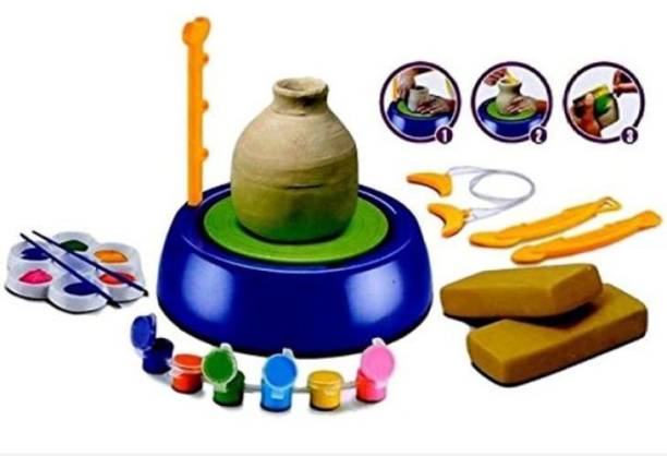 Bluwings  Kids Pottery Wheel Activities Game Toy with Colors, Stencils And Clay Toys Art Painting  (Multicolor)