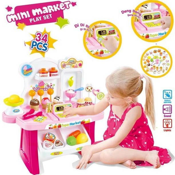 STYLO Mini market play set with 34pcs for kids (pink)