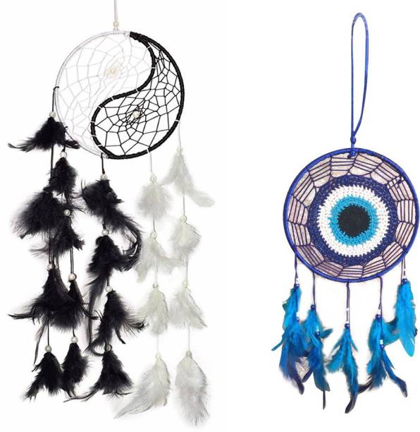 Ryme Combo Of Yin Yang Dream Catcher & Evil Eye Dream Catcher Wall Hanging For Positive Energy And Protections Decorative Showpiece  -  7 cm