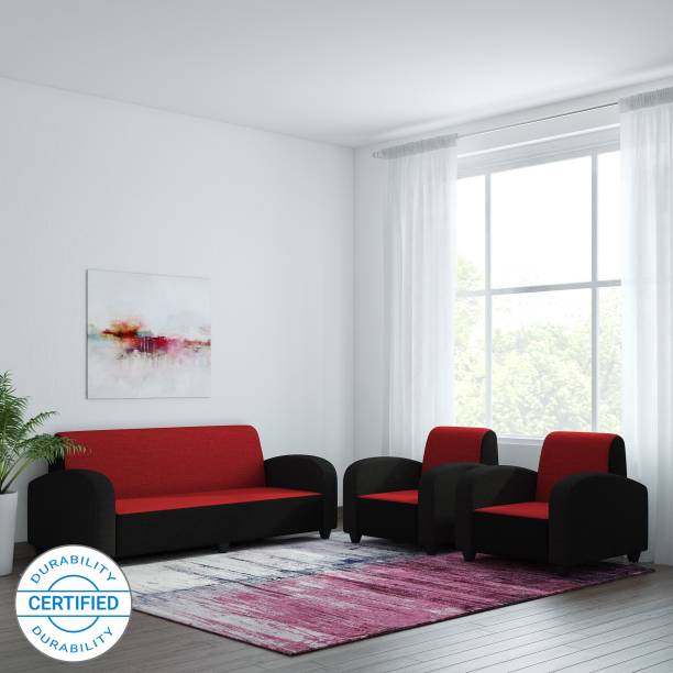 Bharat Lifestyle Quatra Fabric 3 + 1 + 1 Red & Black Sofa Set