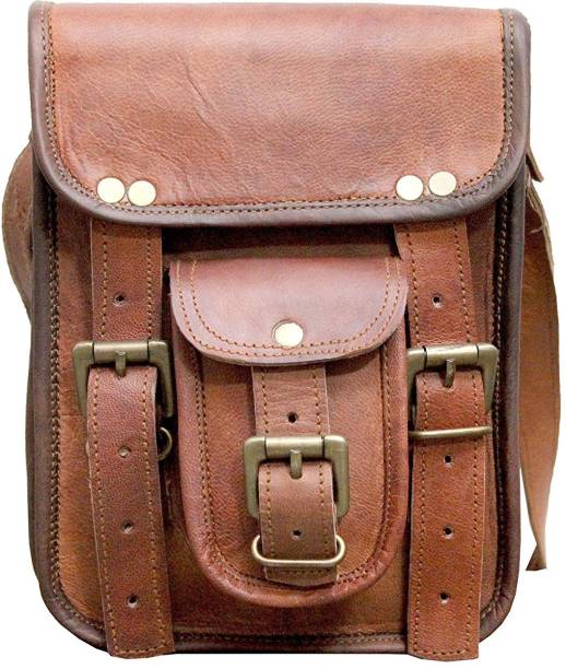 Anshika International Brown Sling Bag Leather Messenger Bag Notepade I Pad Tablet Bag with Extra Pockets