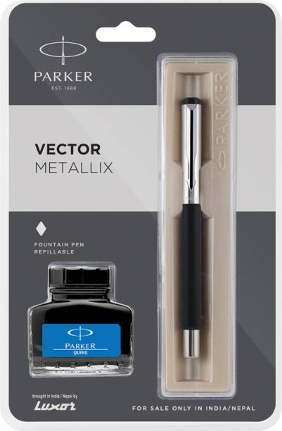 PARKER Vector Metallix Fountain Pen Black Body Color Fine Nib With Quink Ink Bottle Fountain Pen