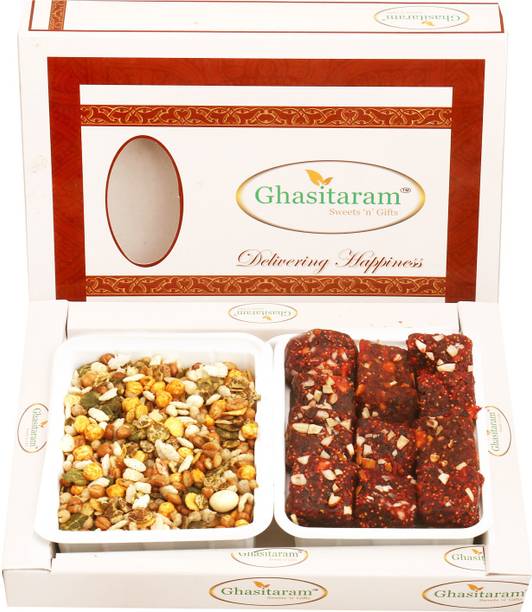 Ghasitaram Gifts Hampers Ghasitaram's Sugarfree Dates and Figs Bites and Roasted Protein Mix Hamper Combo