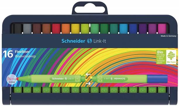 schneider Link-It with Stand-Up Case, 0.4mm, 16 Pieces, Assorted Colors (191292) Fineliner Pen