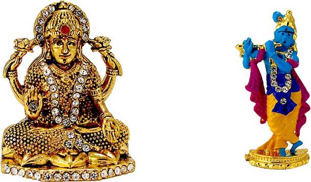 Le Goddess Lakshmi | Laxmi | Oxidised Antique | Lord Krishna / Murlidhar (Small) | Electroplated | Religious Idols for Vastu | Gifts | Feng Shui | For Car Dashboard & Gift | Decorative Idols Decorative Showpiece  -  10 cm