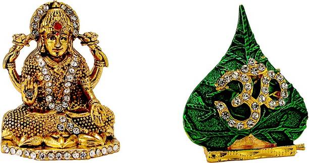 Le Goddess Lakshmi | Laxmi | Oxidised Antique | Om Symbol | Electroplated | Religious Idols for Vastu | Gifts | Feng Shui | For Car Dashboard & Gift | Decorative Idols Decorative Showpiece  -  9.5 cm
