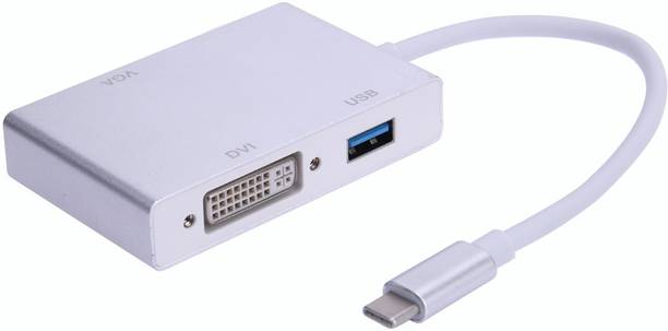 microware Mini 4 in 1 USB 3.1 Type C Male to HDMI+VGA+DVI+USB 3.0 Female Video Adapter Aluminium Adapter 4K 1080P Converter For Macbook USB C to HDMI Adaptor USB Cable