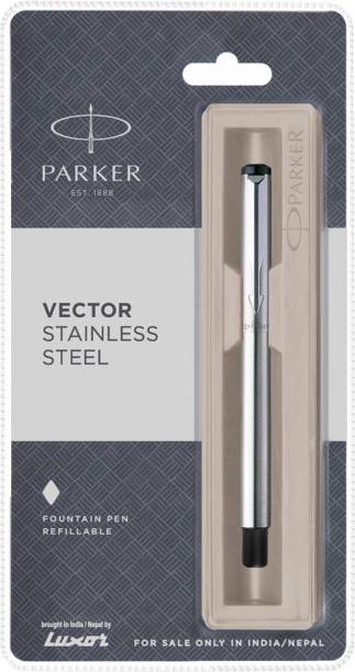 PARKER Vector Stainless Steel Fine Nib Chrome Trim Fountain Pen