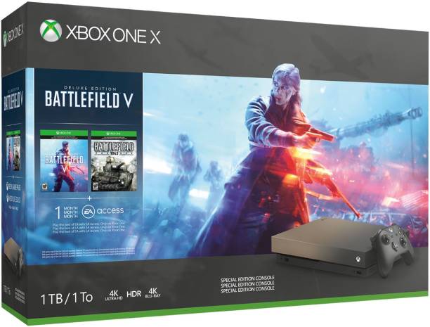 MICROSOFT Xbox One X CNSL GREY+GOLD CASA 1 TB with Battlefield V Deluxe Edition, Battlefield 1943, and Battlefield 1 Revolution