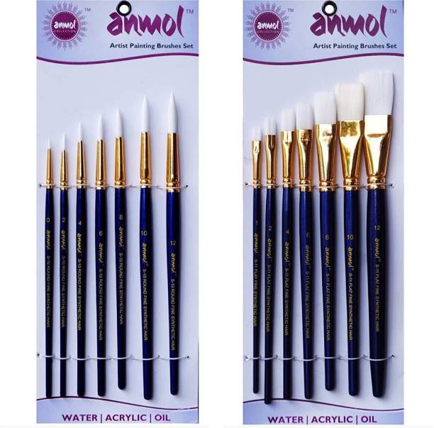 Anmol Artist Painting Brush Fine Synthetic Brush-Series-10& Series 11(Set of 7 Round&Flat) Airbrush