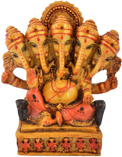 HOUZZPLUS Synthetic Panchmukhi Ganesh Idol - Ganesha murti - 5 face Ganesh ji Statue Decorative Showpiece  -  10 cm