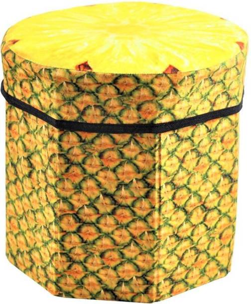 AKR 3D- CUTE CARTOON PINEAPPLE FOLDING STORAGE ORGANIZER CUM STOOL WITH INNER INFLATABLE STOOL PLUS AIR FILLED SOFT COMFORT SEAT WITH PUMP Living & Bedroom Stool (YELLOW) Stool