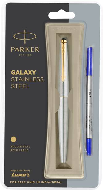 PARKER Galaxy Stainless Steel, Gold Trim Roller Ball Pen