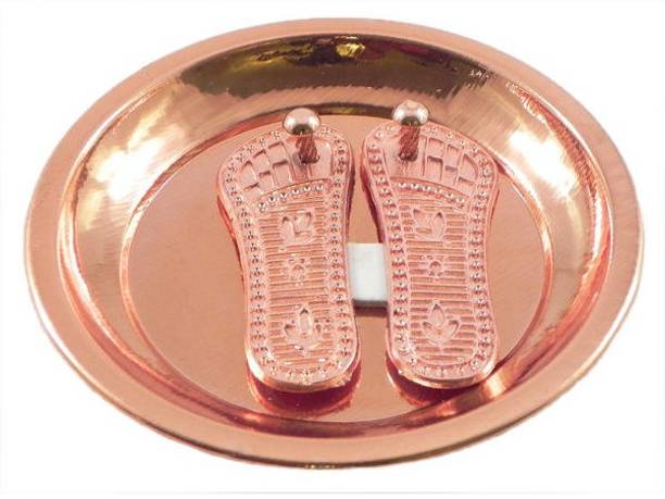 KANISHQ COPPER CHARAN PADUKA WITH COPPER PLATE Decorative Showpiece  -  9 cm