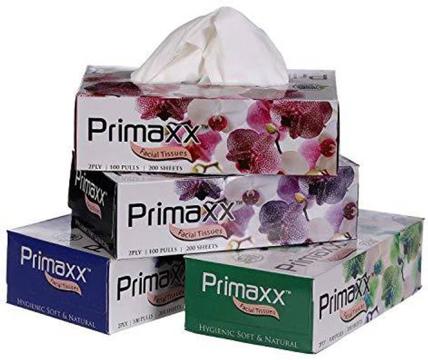 PRIMAXX Ultra Soft White 2 Ply Face Tissue, Facial Tissues, paper napkin - 100 pulls (200 Sheets, Pack of 4 box) for car, office, home, party
