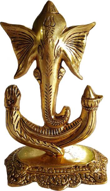 SV Traders Gold Platted Oxodised Work Trishula Ganesh Ji Idol Decorative Showpiece  -  18 cm