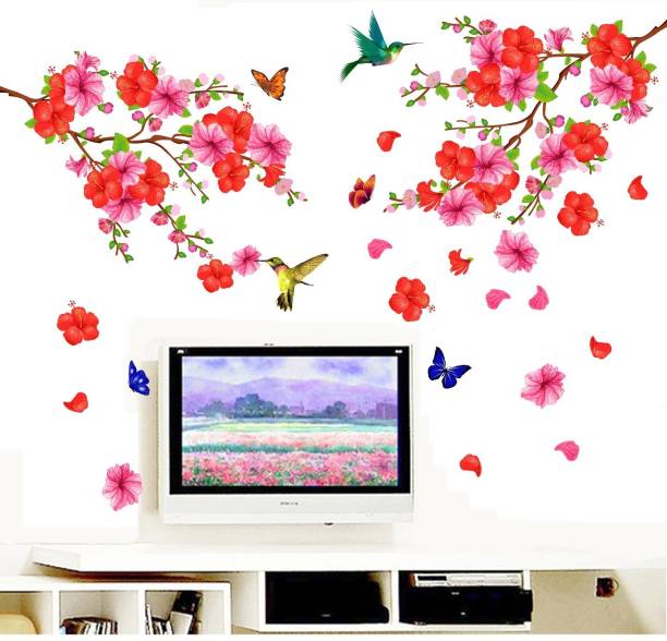 Aquire 155 cm Wall Stickers Flowers Humming Bird Butterflies and Hibiscus Flower TV Background Self Adhesive Sticker