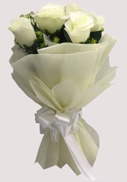 Just Flowers Just Flowers® Artificial Natural Looking White Roses Hand Bouquet (8 White Roses) White Rose Artificial Flower