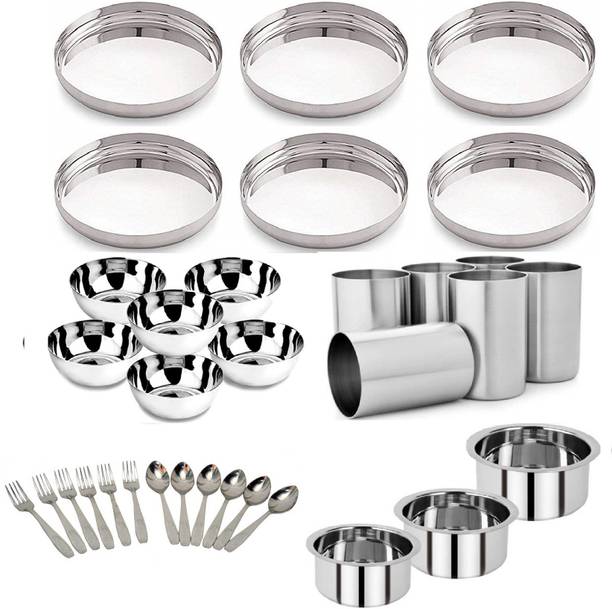 LIMETRO STEEL Pack of 33 Stainless Steel 33 Pcs Set Premium Quality stainless steel Dinner Set