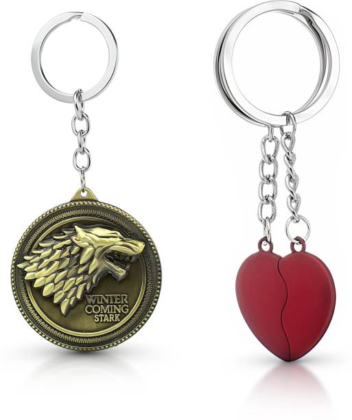 Gold Era Magnet Red Heart Keychain & Game of Thrones Metal Keychain Key Chain