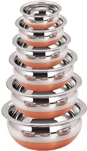 LIMETRO STEEL Copper Bottom Handi Pot 6 Piece Set/Steel Handi Set 6 Piece Set/Cookware Chetty Combo Serving Handi Cookware Multi Purpose Handi 1 L