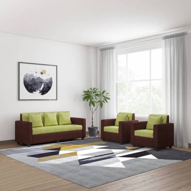Bharat Lifestyle Tulip Fabric 3 + 1 + 1 Green & Brown Sofa Set