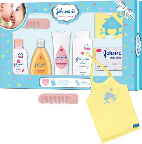 JOHNSON'S Baby Care Collection Gift Set with Organic Cotton T-Shirt (7 Pieces)