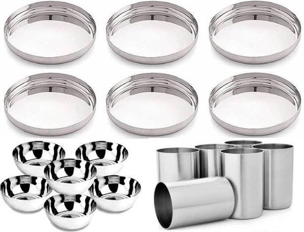 LIMETRO STEEL Pack of 18 Steel Stainless Steel 18 Pcs Dinner Set